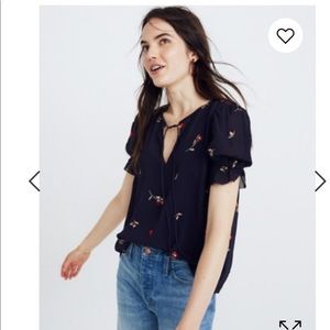 Madewell Embroidered Zephyr Ruffle-Sleeve Top XS
